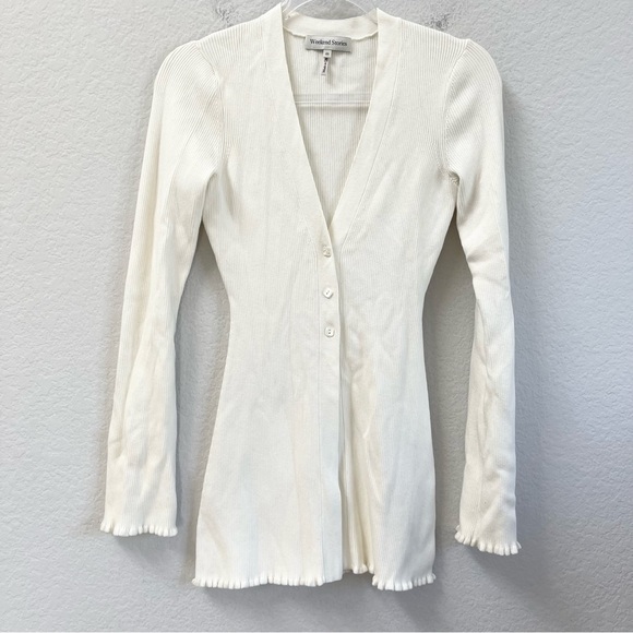 Weekend Stories Lux Ribbed Cardigan Ivory Size XS - Picture 2 of 6